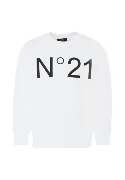 N°21 Kids' White Sweatshirt For Girl With Logo