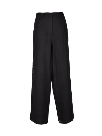 N°21 Wide-leg Trousers With High Waist And Polished Finish In Black