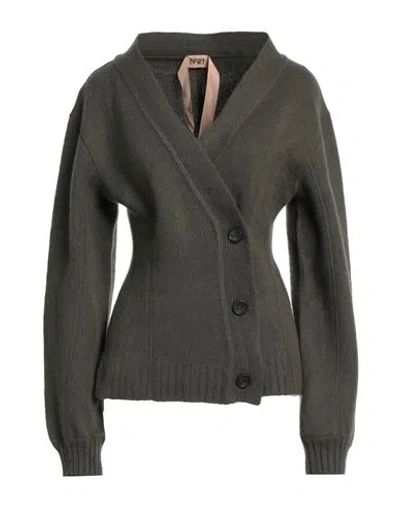 N°21 Woman Cardigan Military Green Size 8 Virgin Wool