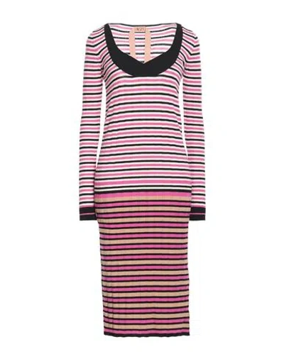 N°21 Woman Midi Dress Fuchsia Size 4 Cotton, Wool, Silk, Polyamide, Polyester In Pink