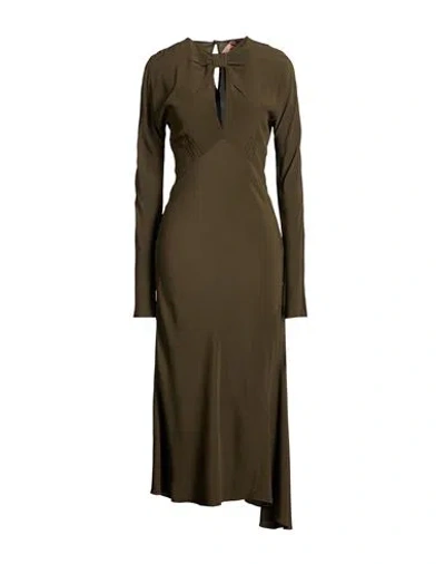 N°21 Woman Midi Dress Military Green Size 8 Acetate, Silk