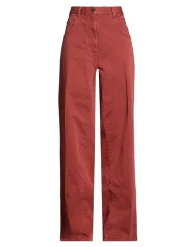 N°21 Woman Pants Brick Size 28 Cotton, Elastane In Red