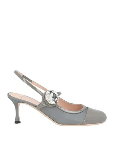 N°21 Woman Pumps Grey Size 7 Leather, Textile Fibers In Gray