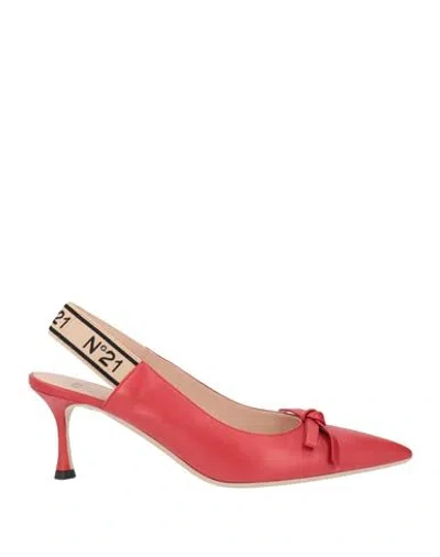 N°21 Woman Pumps Red Size 7.5 Leather In Animal Print