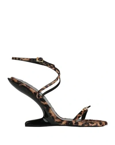 N°21 Woman Sandals Camel Size 8 Leather In Animal Print