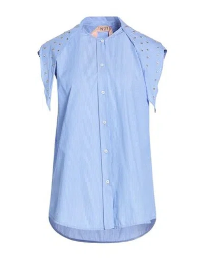 N°21 WOMAN SHIRT AZURE SIZE 8 COTTON, GLASS, METAL