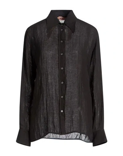 N°21 Woman Shirt Black Size 6 Linen, Polyamide In Multi