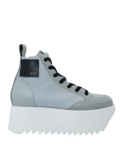 N°21 Woman Sneakers Grey Size 7 Calfskin, Textile Fibers
