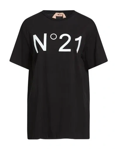 N°21 Cotton Beach Cover-up Tee Dress With Printed Logo In Black