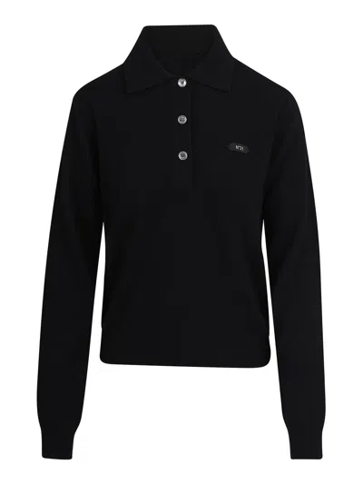 N°21 Wool Polo Shirt With Logo Plaque In Black