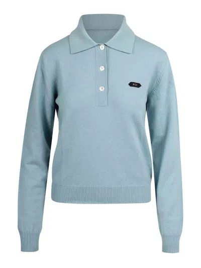 N°21 Wool Polo Shirt With Logo Plaque In Blue