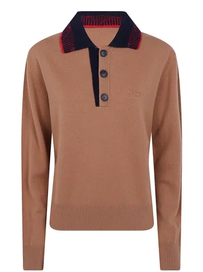 N°21 Wool Polo-collar Sweater In Brown