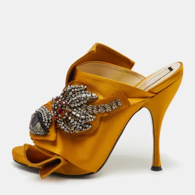 Pre-owned N°21 Nº21 Yellow Satin Embellished Ronny Knot Mules Size 40
