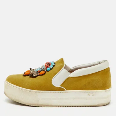 N°21 Yellow Suede Embellished Platform Slip On Sneakers