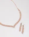 N76b Rose Gold Rectangle Graduating Pendant Necklace & Earrings Set In Multi