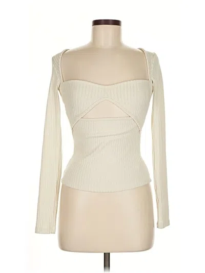 Pre-owned Na-kd Long Sleeve Top Ivory One Shoulder Neckline Tops In White