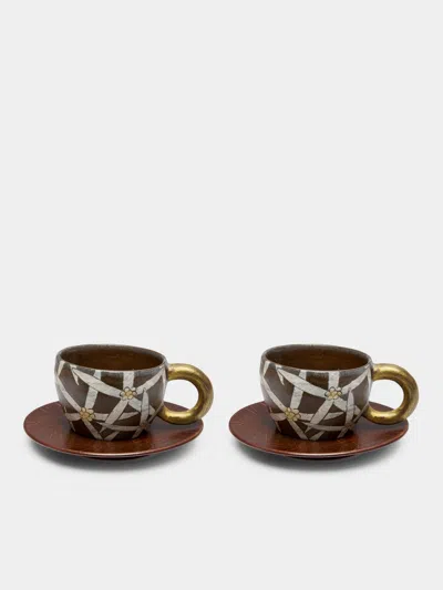 Na Yong-hwan Wildflower Buncheong Espresso Cup And Saucer (set Of 2)