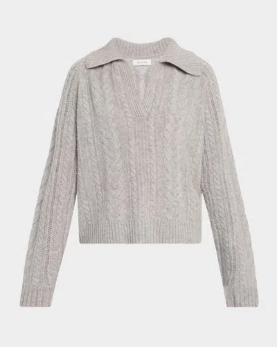 Naadam Airy Cable-knit Cashmere Polo Sweater In Gray