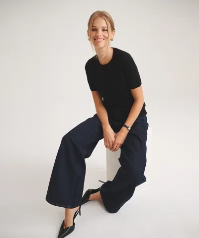 Naadam Basic Cashmere Short Sleeve Sweater In Black