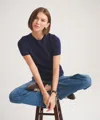 Naadam Basic Cashmere Short Sleeve Sweater In Blue