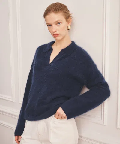 Naadam Brushed Luxe Cashmere Polo Sweater In Blue