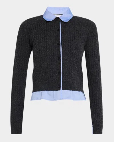 Naadam Cable-knit Mixed Media Cardigan In Smoke