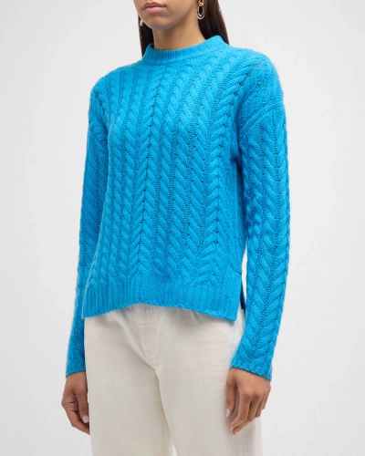 Naadam Cashmere Cable-knit Crewneck Sweater In Aqua Marine