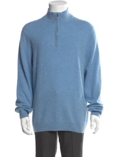 Pre-owned Naadam Cashmere Mock Neck Polo Sweater In Blue