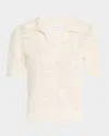 Naadam Cashmere Open-stitch Polo In White