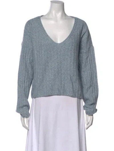 Pre-owned Naadam Cashmere Plunge Neckline Sweater In Blue