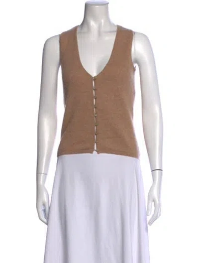 Pre-owned Naadam Cashmere Plunge Neckline Sweater In Brown