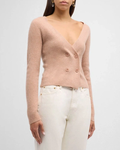 Naadam Cashmere Ribbed Double-breasted Cardigan In Desert Pink