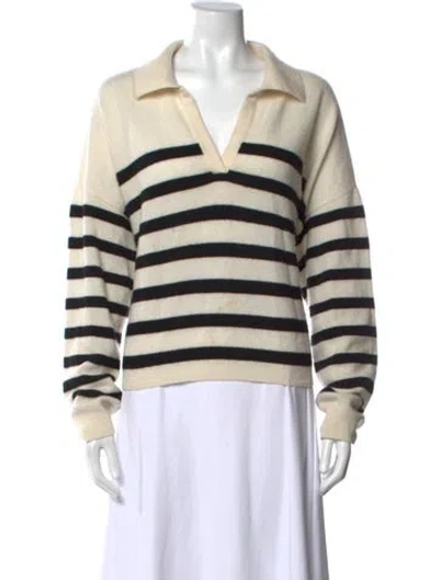 Pre-owned Naadam Cashmere Striped Sweater In White
