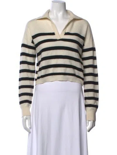 Pre-owned Naadam Cashmere Striped Sweater In White