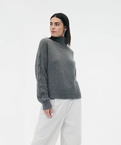 Naadam Cashmino Cable Turtleneck In Marled Gray