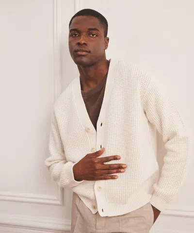Naadam Cashmino Waffle V-neck Cardigan In White