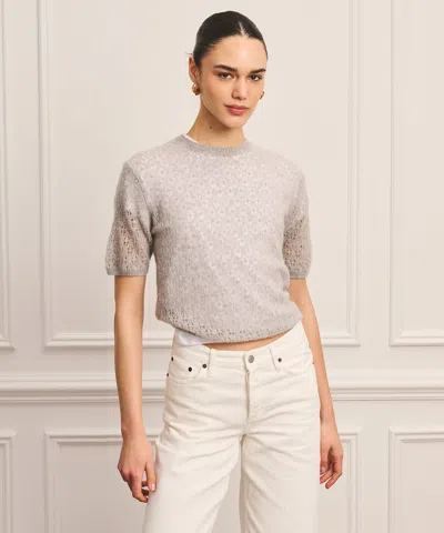Naadam Coastal Cashmere Pointelle Short Sleeve Sweater In Gray