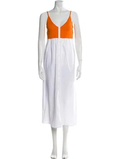 Pre-owned Naadam Colorblock Pattern Long Dress In White