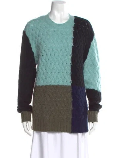 Pre-owned Naadam Colorblock Pattern Scoop Neck Sweater In Green