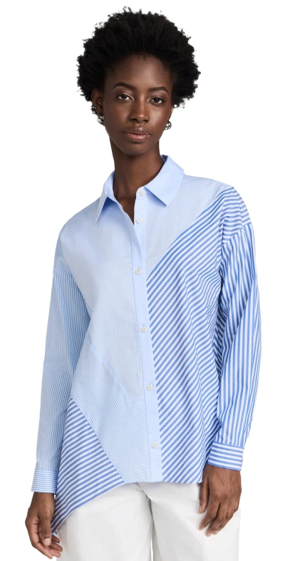 Naadam Cotton Asymmetrical Stripe Mix Shirt Blue Combo