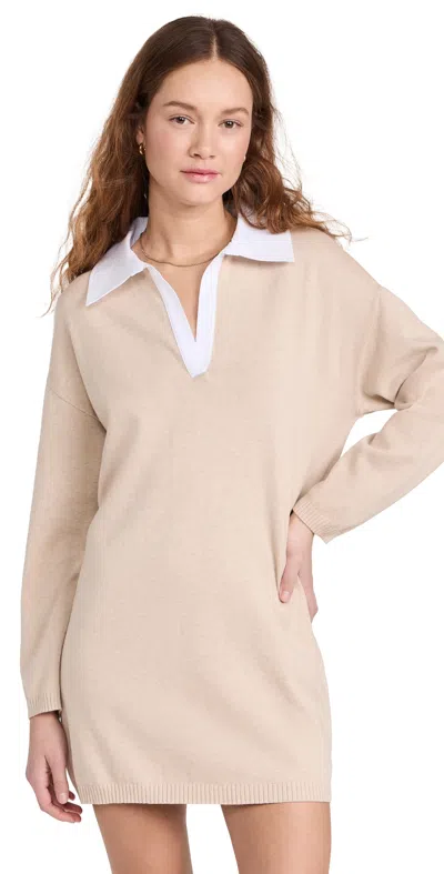 Naadam Cotton Cashmere Collared Hybrid Mini Dress Beige Combo In Brown