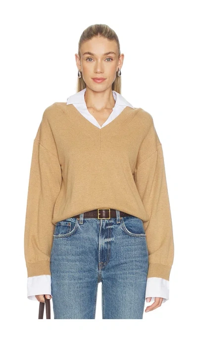 Naadam Cotton Cashmere Mixed Media V-neck In Brown