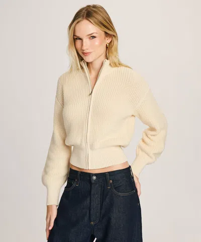 Naadam Cotton Fisherman Cinched Waist Zip Up Sweater In Neutral