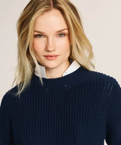 Naadam Cotton Fisherman Crewneck Sweater In Blue