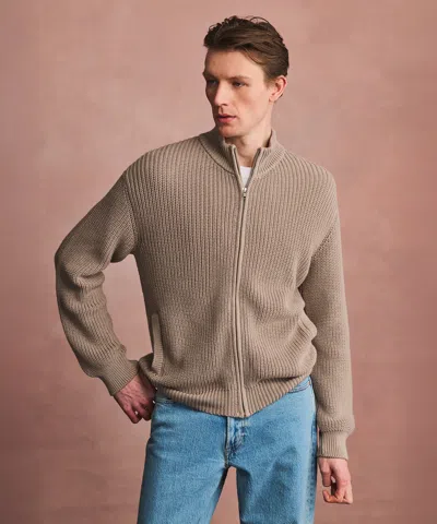 Naadam Cotton Fisherman Full Zip Sweater In Brown