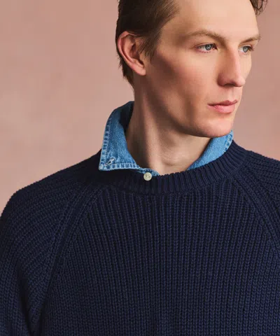 Naadam Cotton Fisherman Raglan Crewneck Sweater In Blue