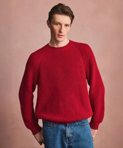 Naadam Cotton Fisherman Raglan Crewneck Sweater In Red