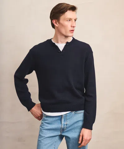 Naadam Cotton Henley Sweater In Blue