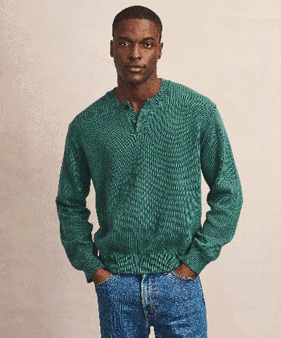 Naadam Cotton Henley Sweater In Green