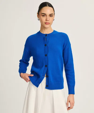 Naadam Cotton High Neck Cardigan In Blue